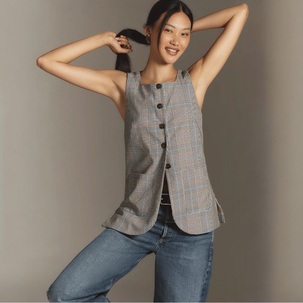 Anthropologie Gray Plaid Vest